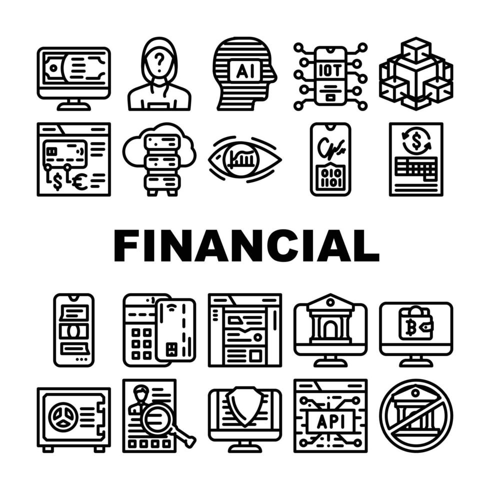 conjunto de iconos de software y tecnología financiera vector