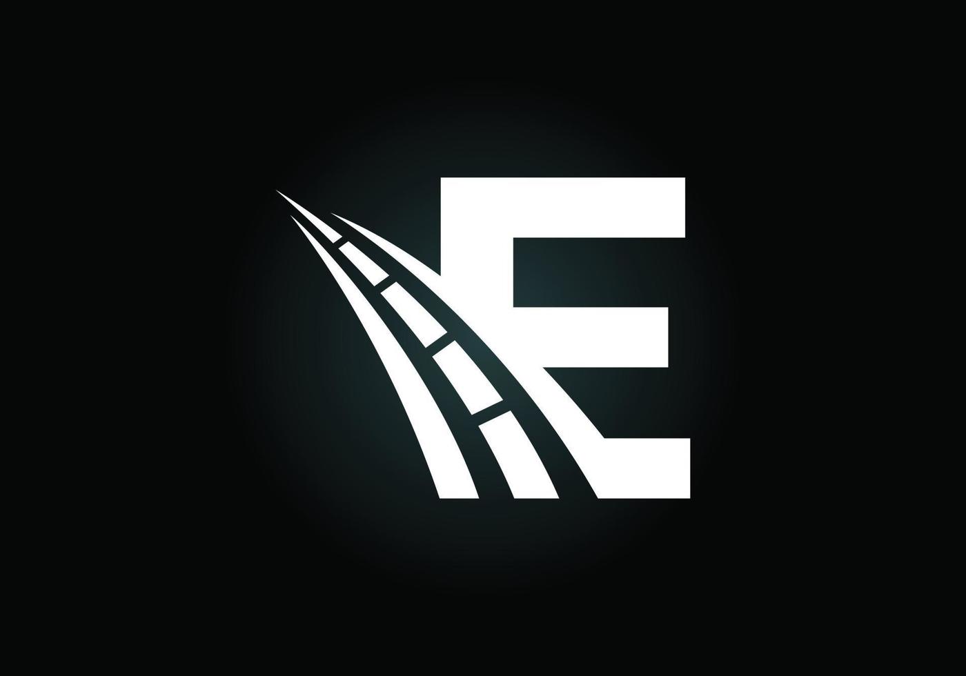 letra e con el logo de la carretera cantando. el concepto de diseño creativo para el mantenimiento y la construcción de carreteras. tema de transporte y tráfico. vector