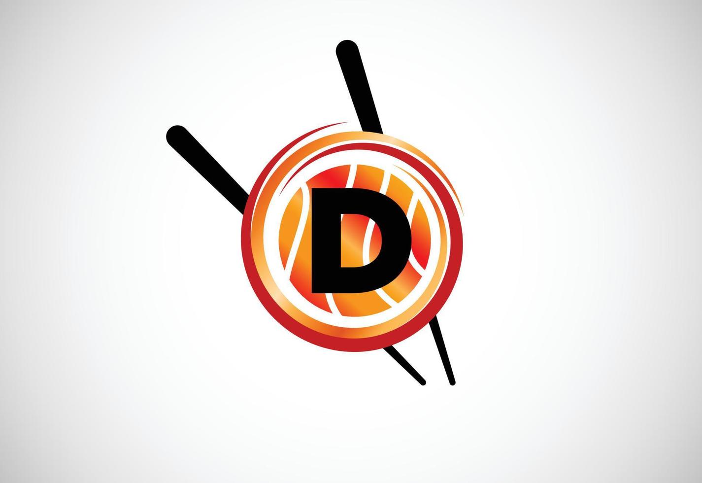 Initial D monogram alphabet in the circle with Chopstick. Asian sushi bar emblem. Logo for sushi vector