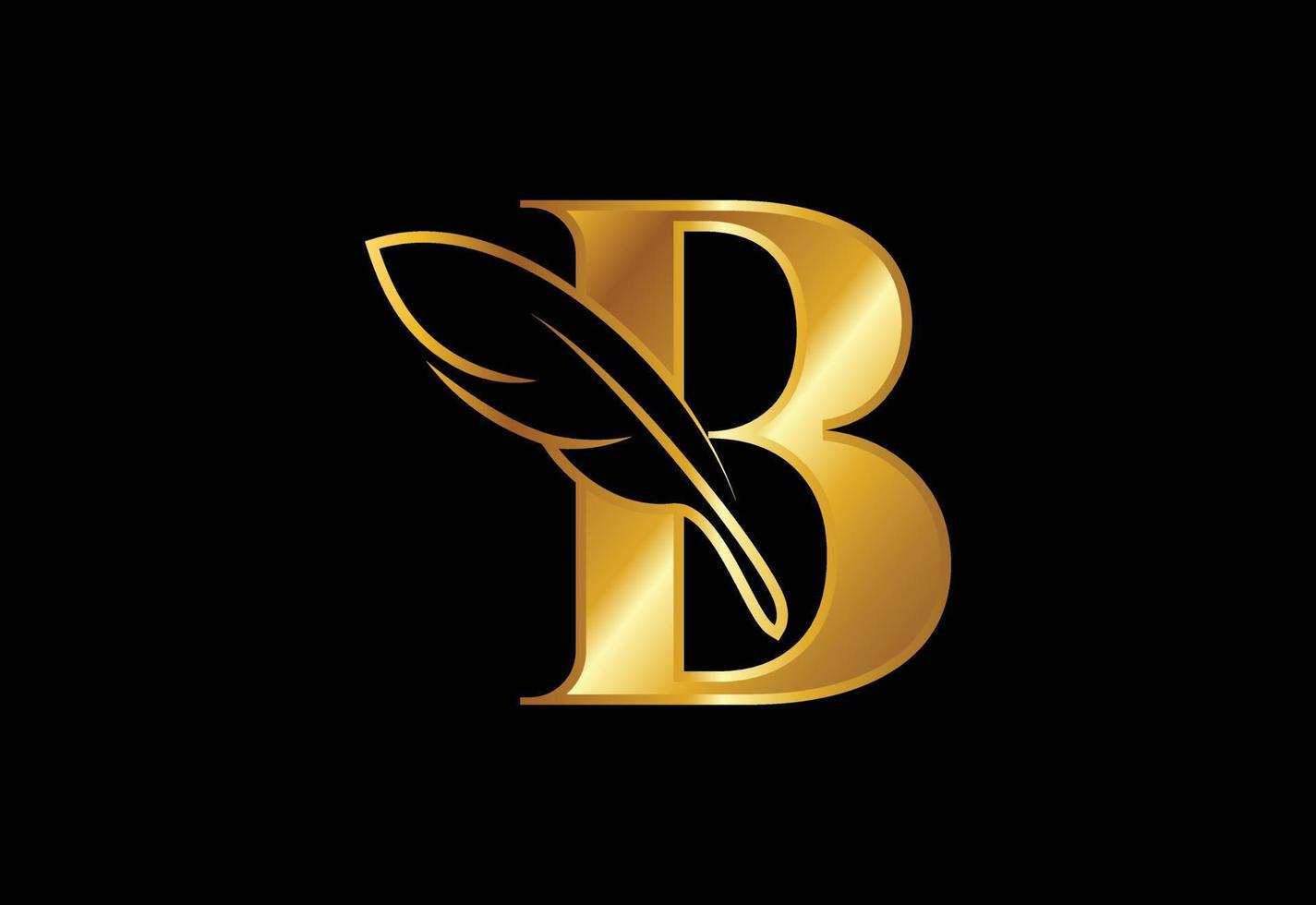 alfabeto b inicial con una pluma. símbolo de signo de icono de bufete de abogados. logotipo para un escritor o editores vector
