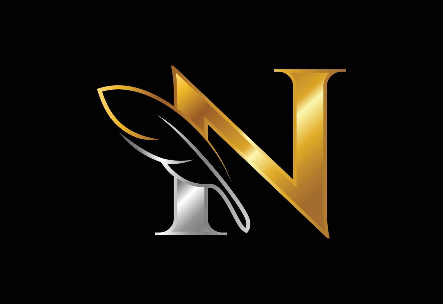 Initial N alphabet with a feather. Law firm icon sign symbol. Logo for a writer or publishers vector