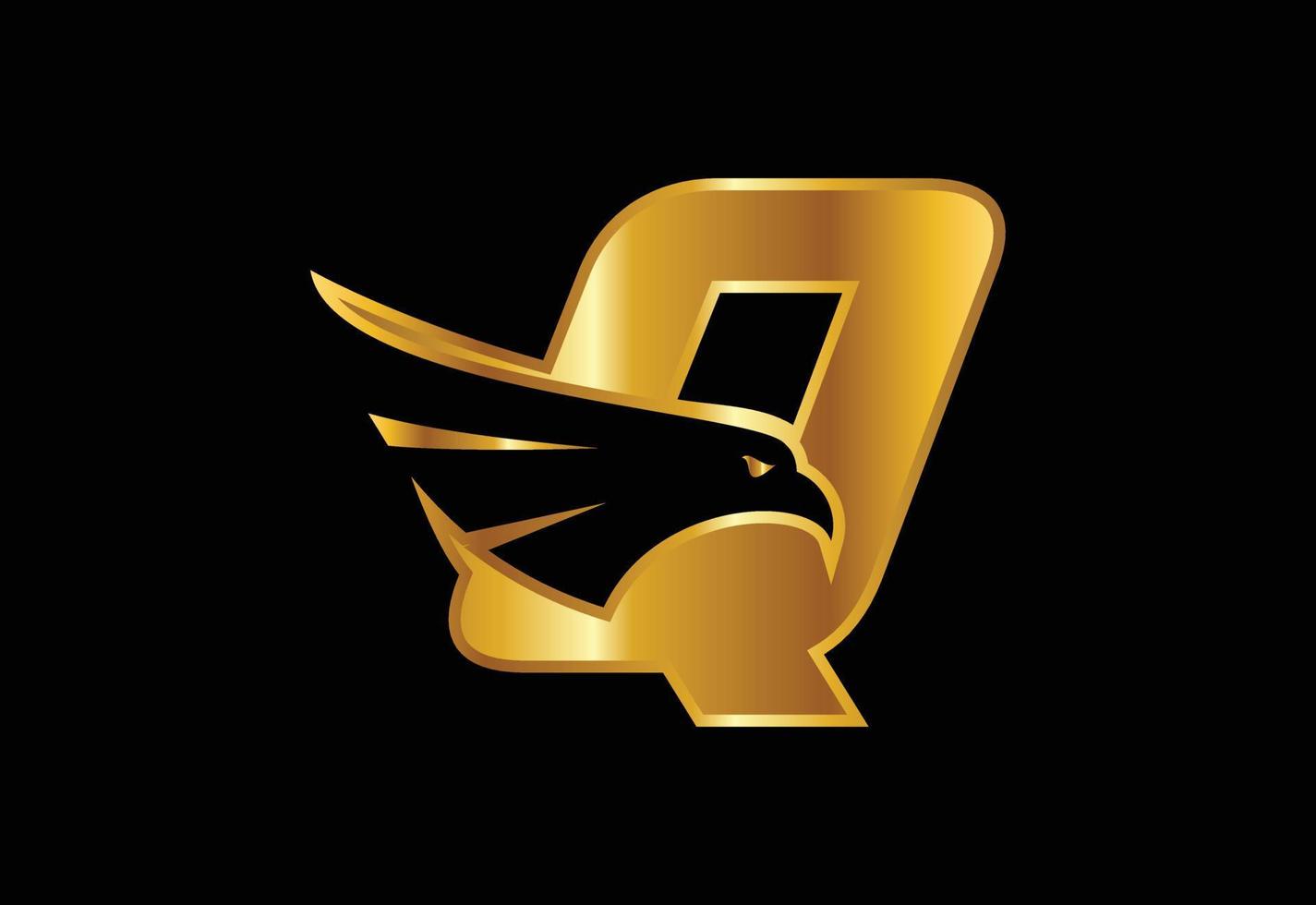 Initial Q monogram letter with Eagle head negative space symbol. Creative Eagle head vector design