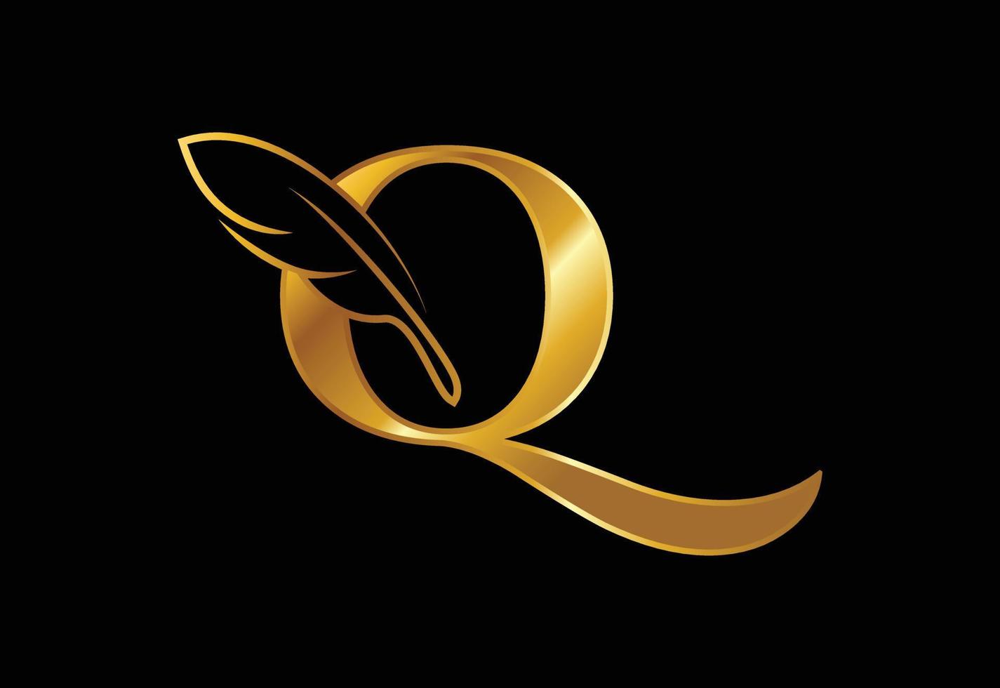alfabeto q inicial con una pluma. símbolo de signo de icono de bufete de abogados. logotipo para un escritor o editores vector