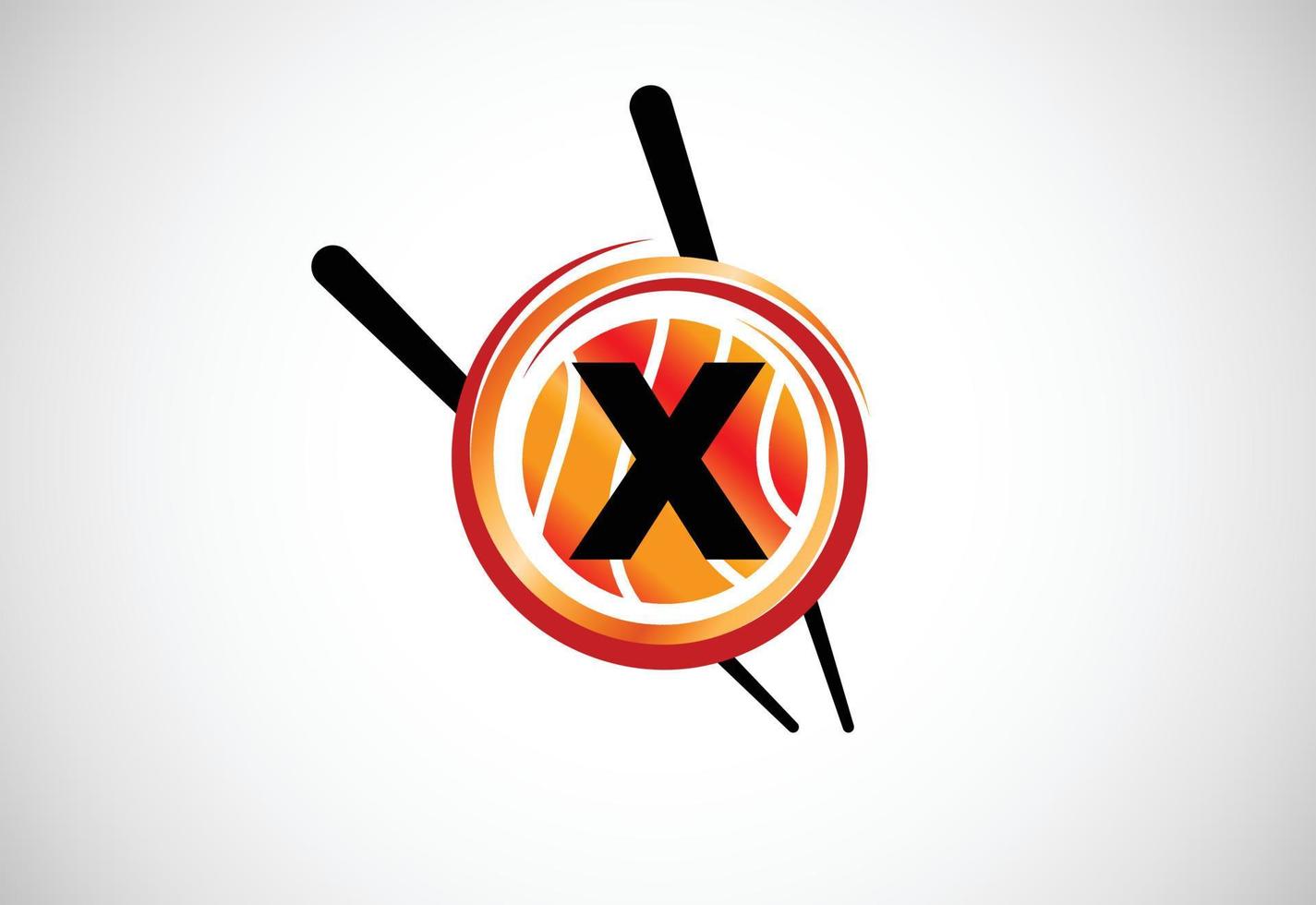 alfabeto inicial del monograma x en el círculo con palillos. emblema de la barra de sushi asiático. logotipo para sushi vector