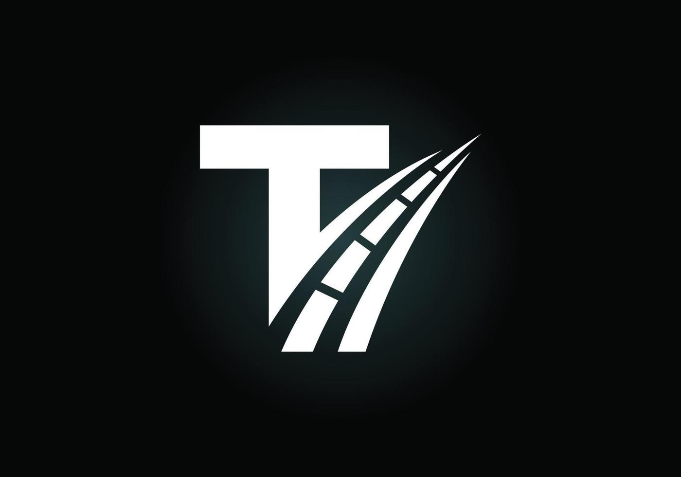 letra t con el logo de la carretera cantando. el concepto de diseño creativo para el mantenimiento y la construcción de carreteras. tema de transporte y tráfico. vector