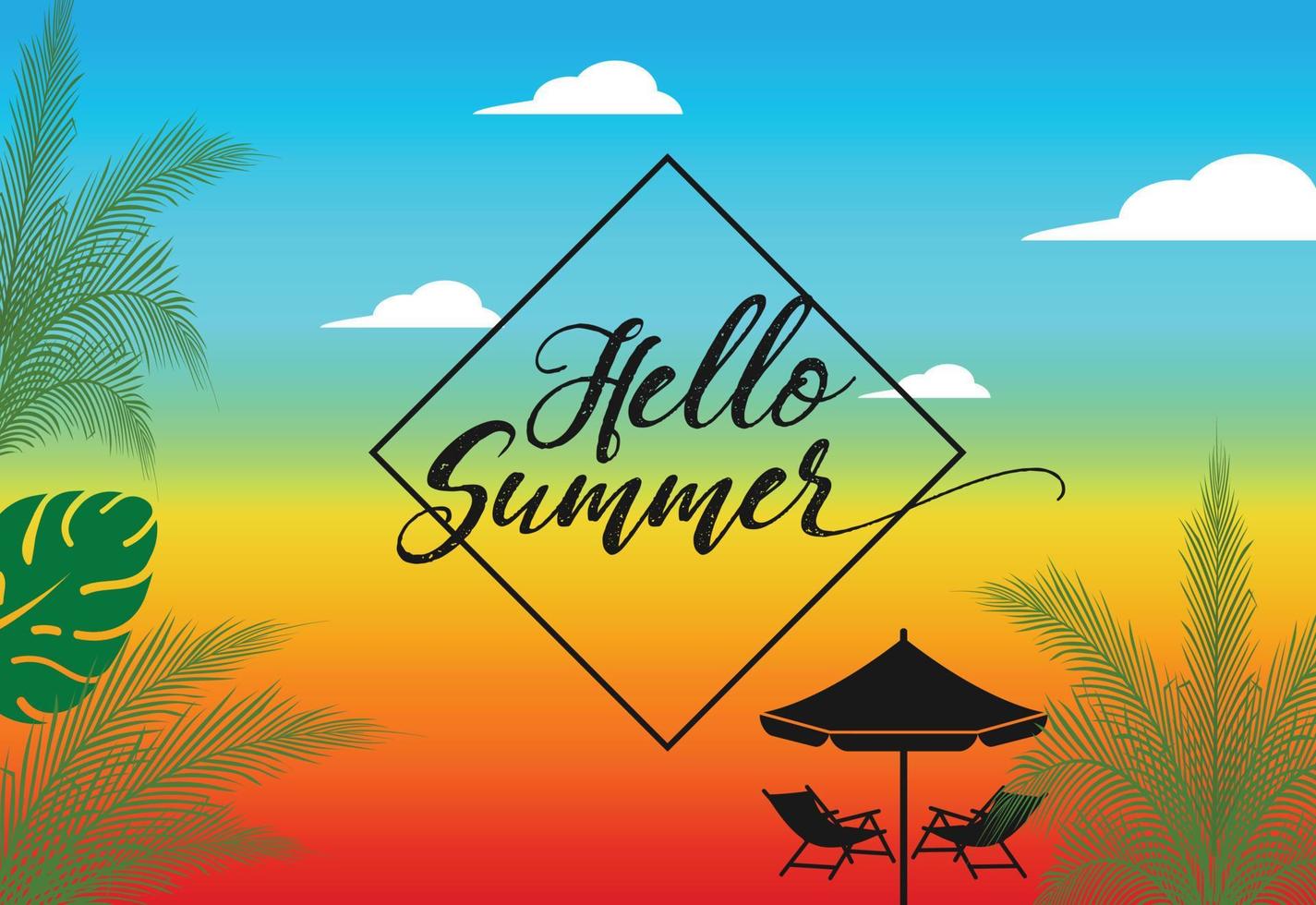 Summer holidays design concept vector illustration. Tropical beach scene.