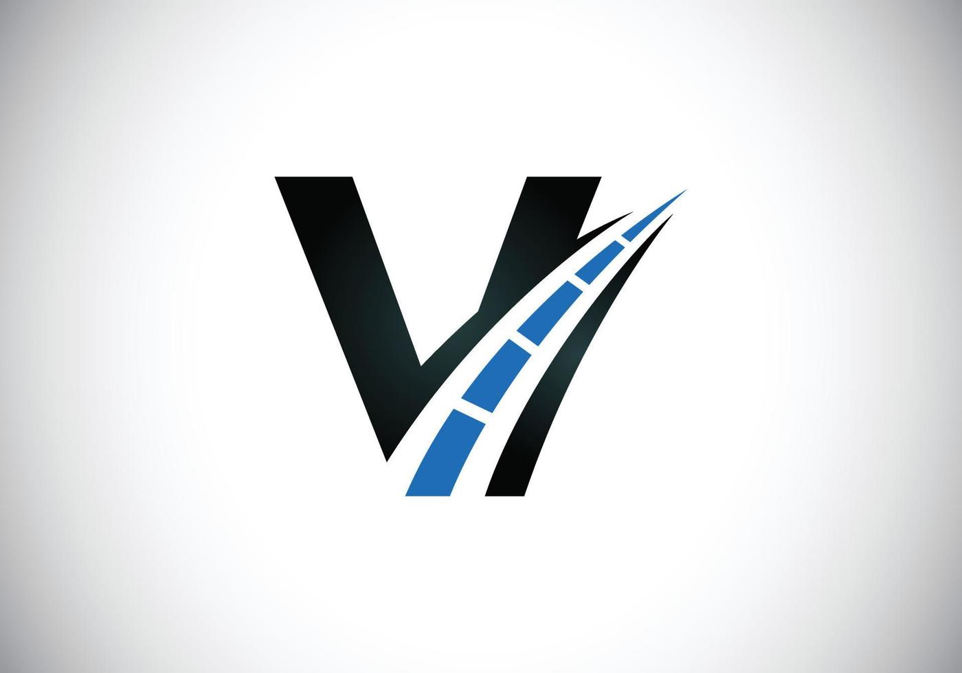 letra v con el logo de la carretera cantando. el concepto de diseño creativo para el mantenimiento y la construcción de carreteras. tema de transporte y tráfico. vector