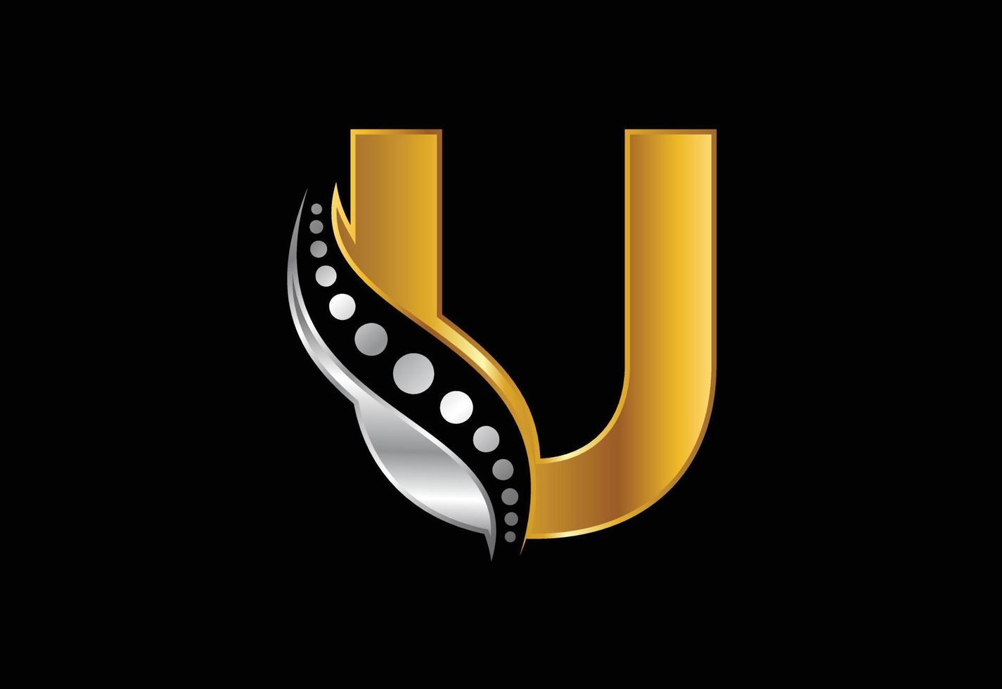 Initial U monogram letter alphabet with chiropractic spine logo. Spinal care icon. Font emblem. vector