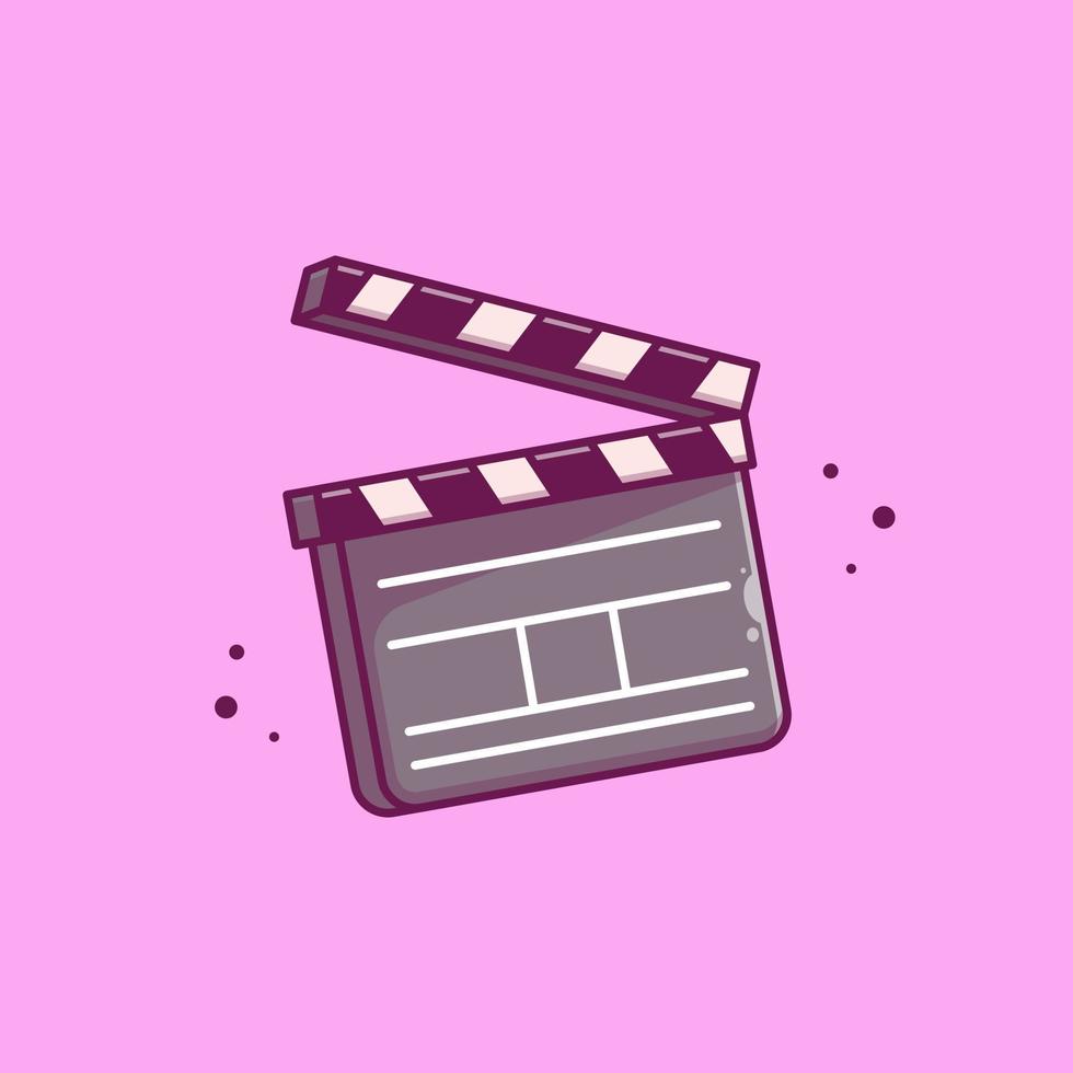 Clapper Board Movie Cartoon Vector Icon Illustration. Movie Equipment Icon Concept Isolated Premium Vector. Flat Cartoon Style