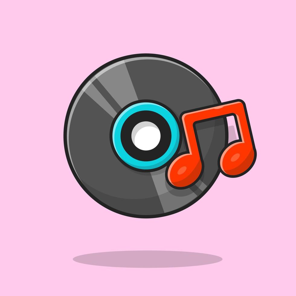 Vinyl Disk Music with Tune and Note of Music Cartoon Vector  Icon Illustration. Recreation Object Icon Concept Isolated  Premium Vector. Flat Cartoon Style