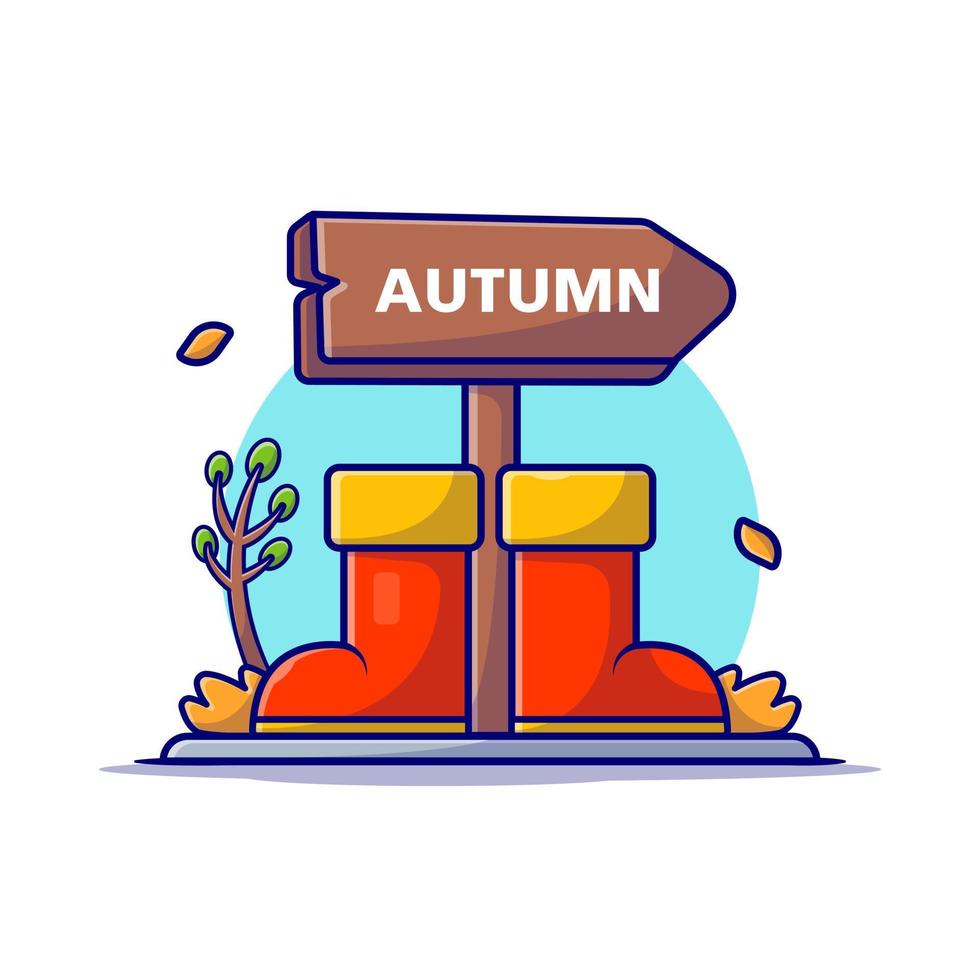 Autumn Sign With Boot Shoes Cartoon Vector Icon Illustration.  Nature Object Icon Concept Isolated Premium Vector. Flat  Cartoon Style