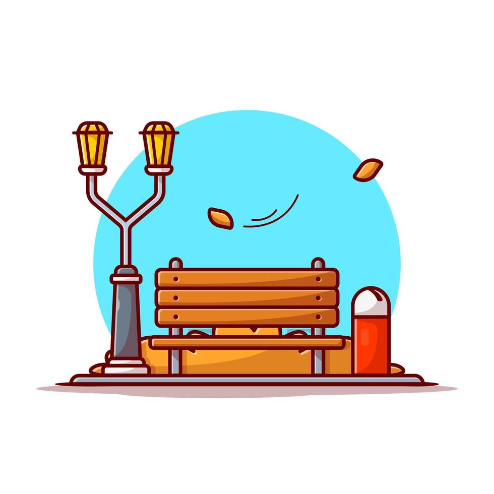 Bench in Park with Street Lamp And Trash Cartoon Vector Icon  Illustration. Nature Outdoor Icon Concept Isolated Premium  Vector. Flat Cartoon Style