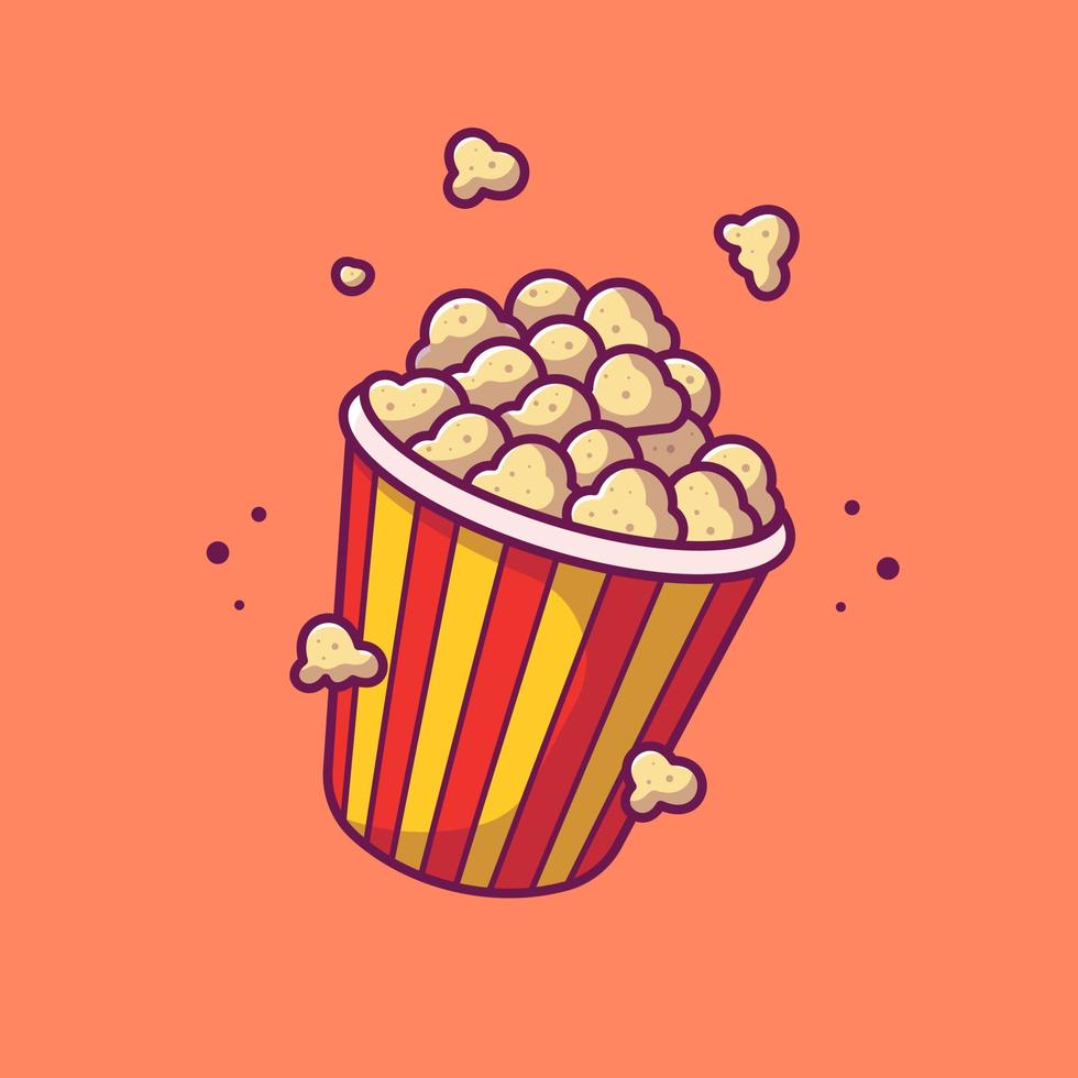 Popcorn Cartoon Vector Icon Illustration. Food And Drink Icon Concept Isolated Premium Vector. Flat Cartoon Style