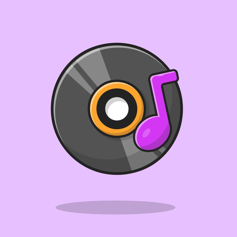 música de disco de vinilo con melodía y nota de ilustración de icono de vector de dibujos animados de música. concepto de icono de objeto de recreación vector premium aislado. estilo de dibujos animados plana