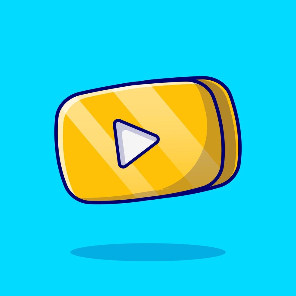 Gold Play Button in Rounded Rectangle Music Cartoon Vector  Icon Illustration. Technology Music Icon Concept Isolated  Premium Vector. Flat Cartoon Style