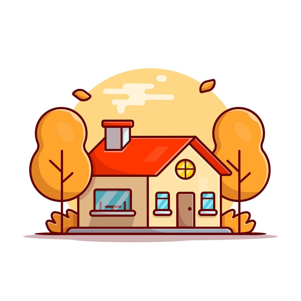 Autumn House with Trees Cartoon Vector Icon Illustration  building Nature Icon Concept Isolated Premium Vector. Flat  Cartoon Style