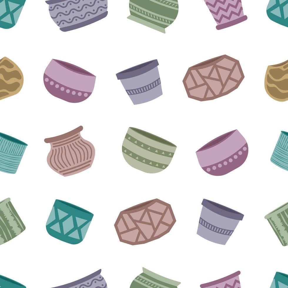 Seamless pattern with empty multicolored vector ceramic pots