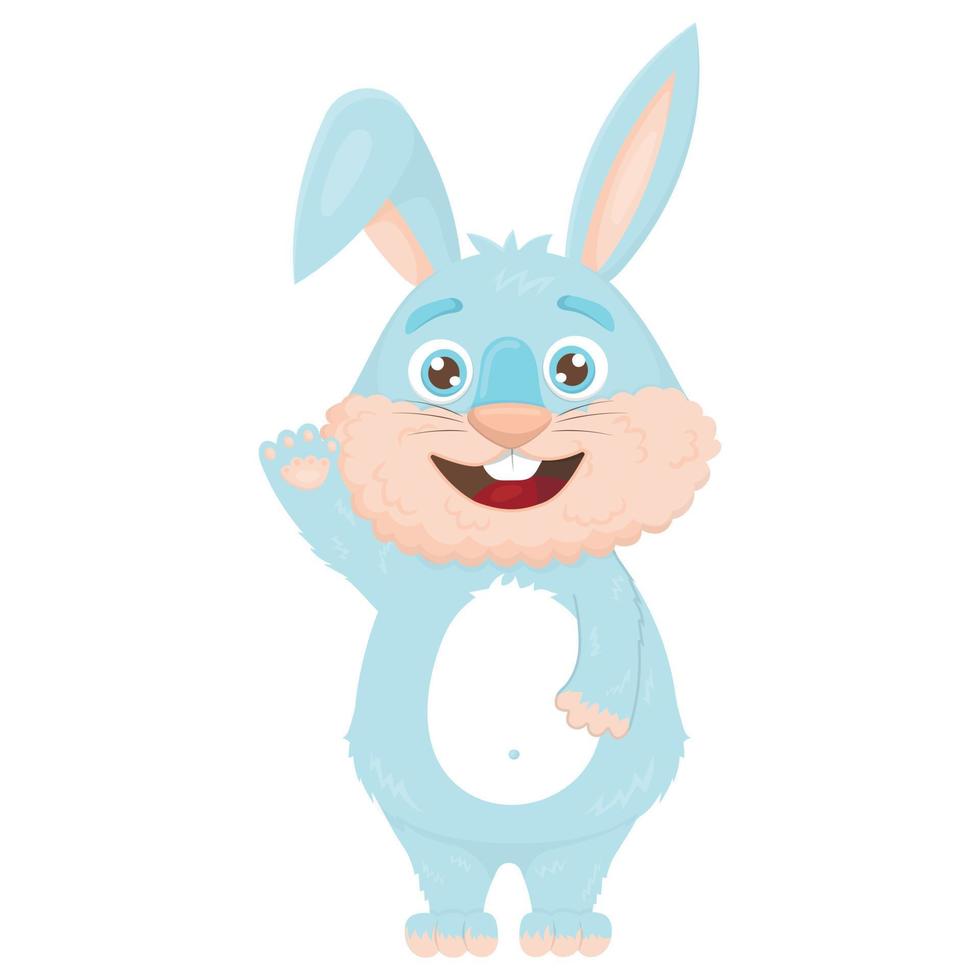 Cute blue hare standing and waving hand vector