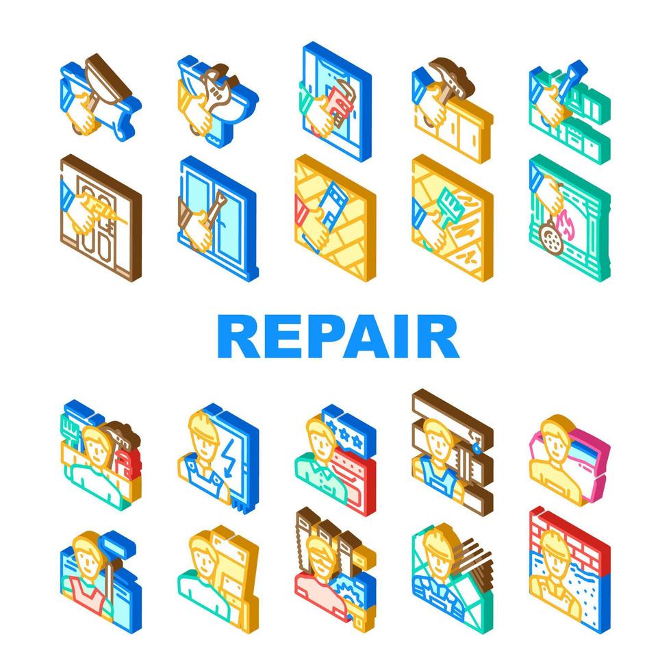 conjunto de iconos de servicio de reparación y mantenimiento vector