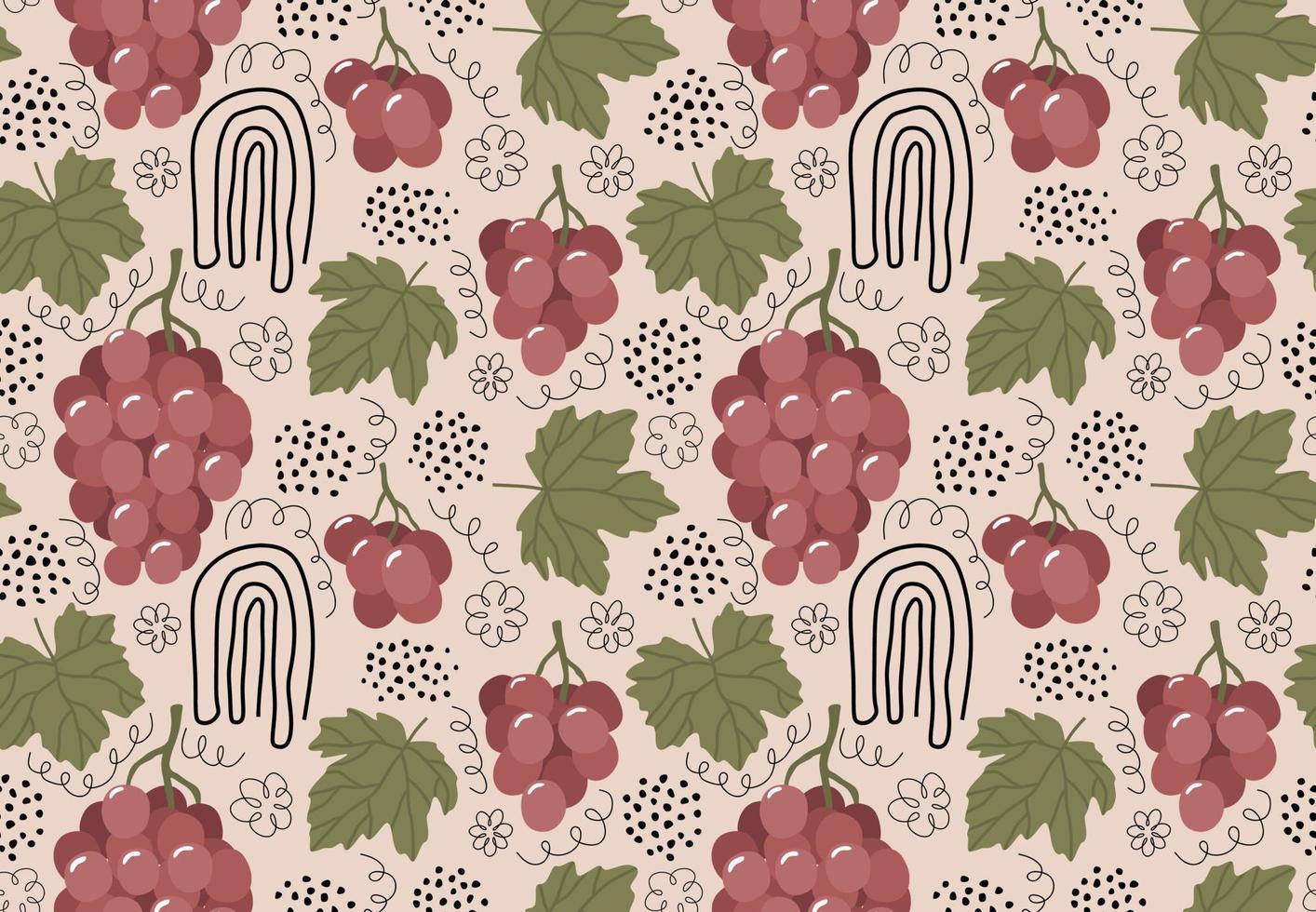 seamless pattern with grapes and leaves. vector