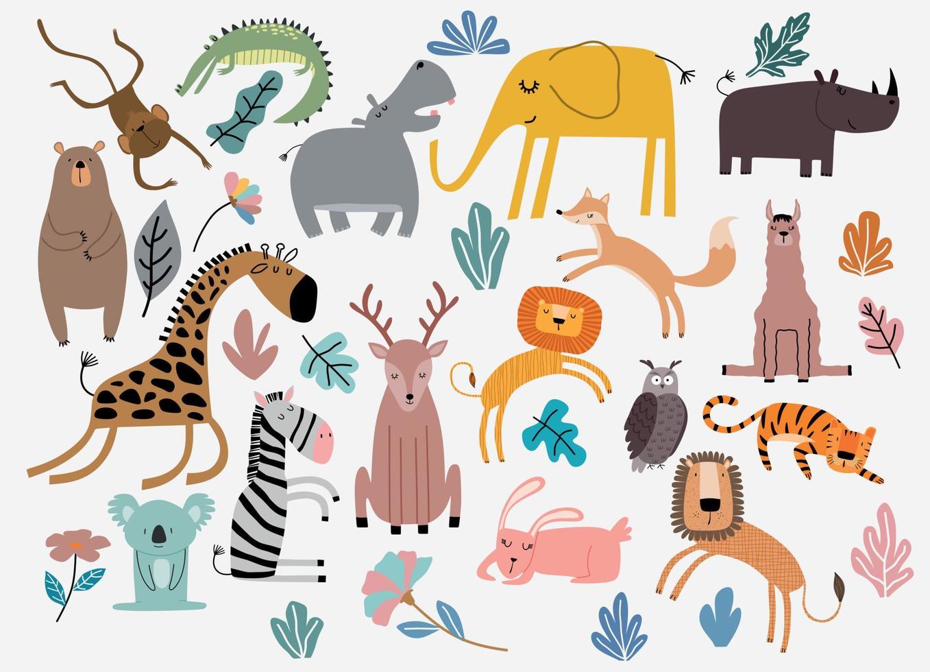 Cute Jungle Animals Vector Set