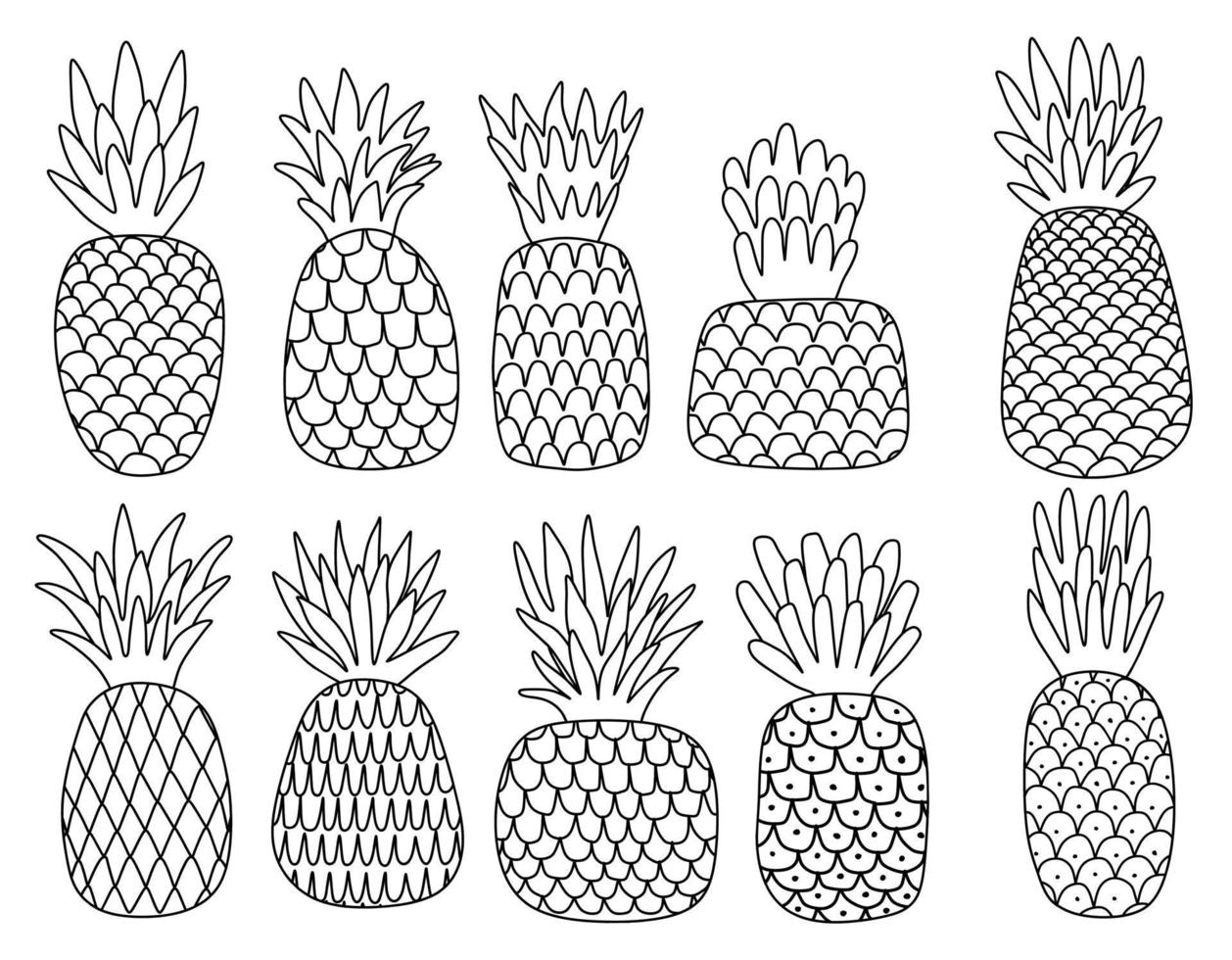 Vector illustration set of cute doodle pineapple