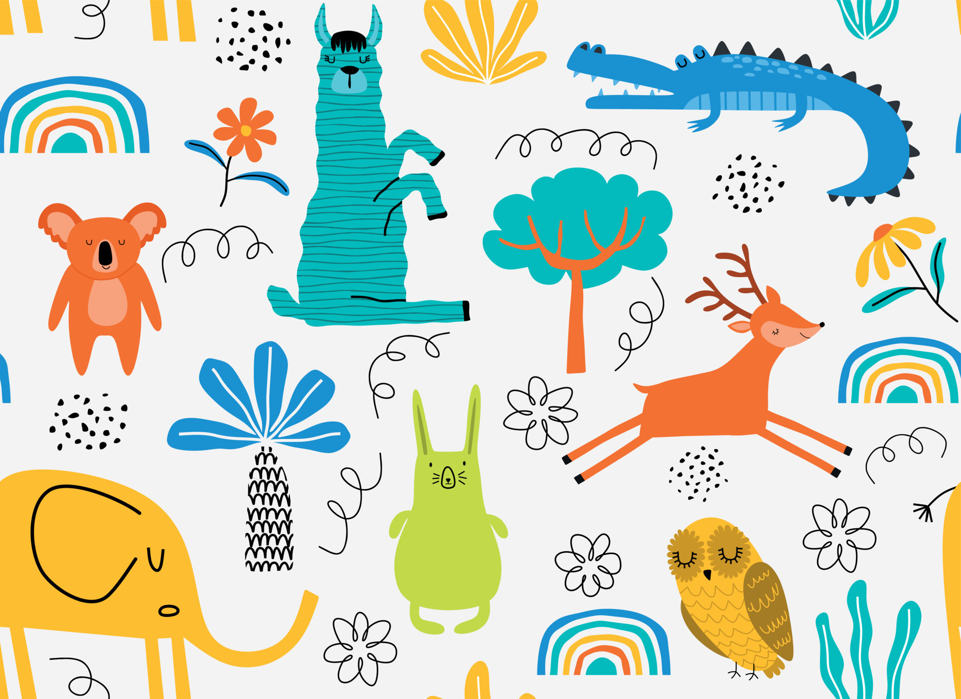 Vector seamless pattern with cute animal. 8124270 Vector Art at Vecteezy