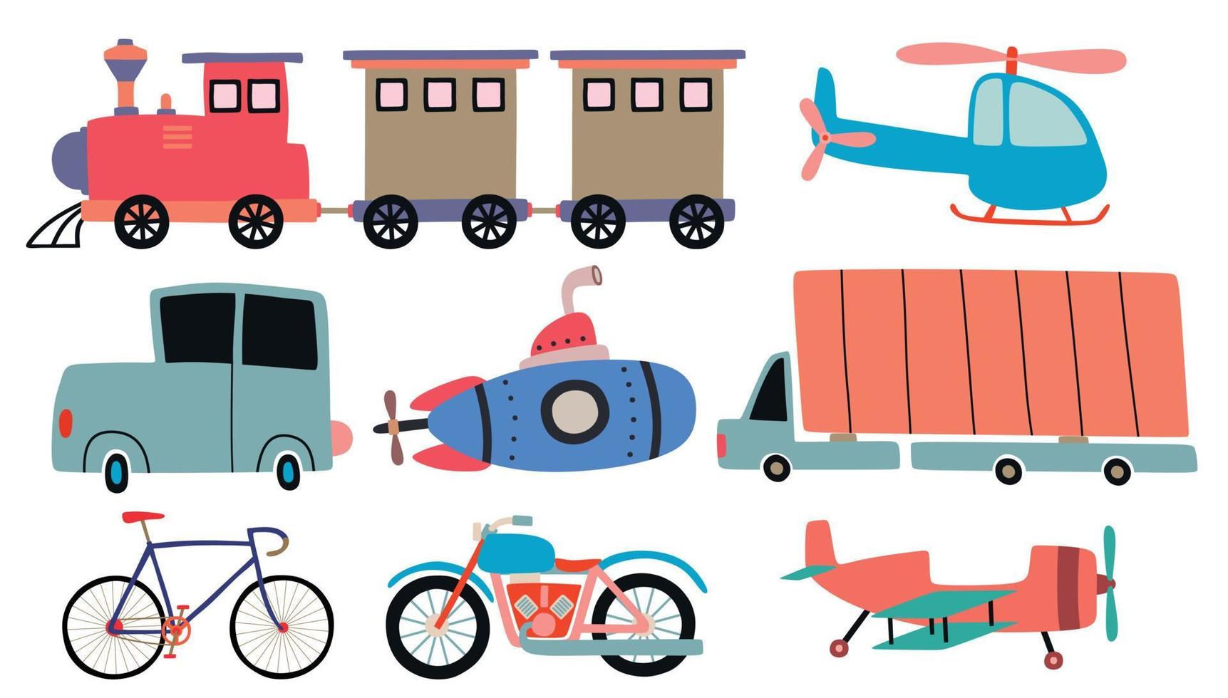 Set of cute cartoon transport. vector