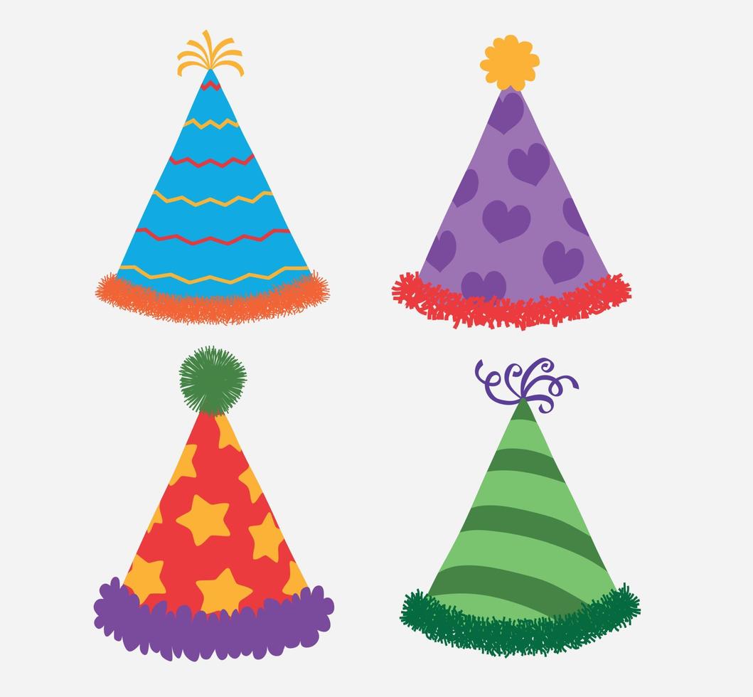 ilustración de diseño de dibujos animados planos de sombrero de color para la plantilla de conjunto de cumpleaños de celebración de fiesta. vector