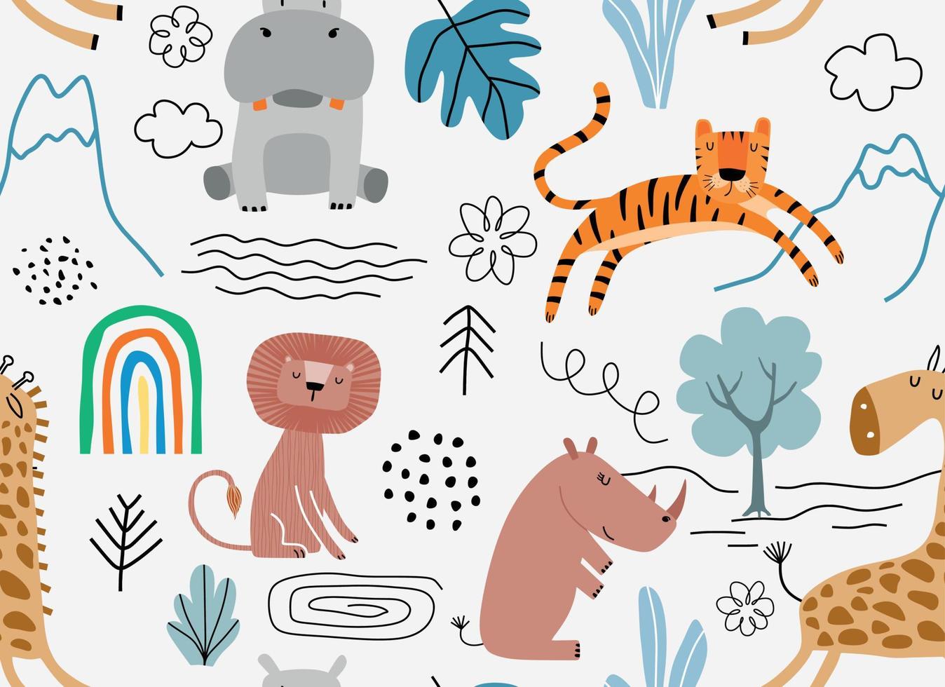 Vector seamless pattern with cute animal.