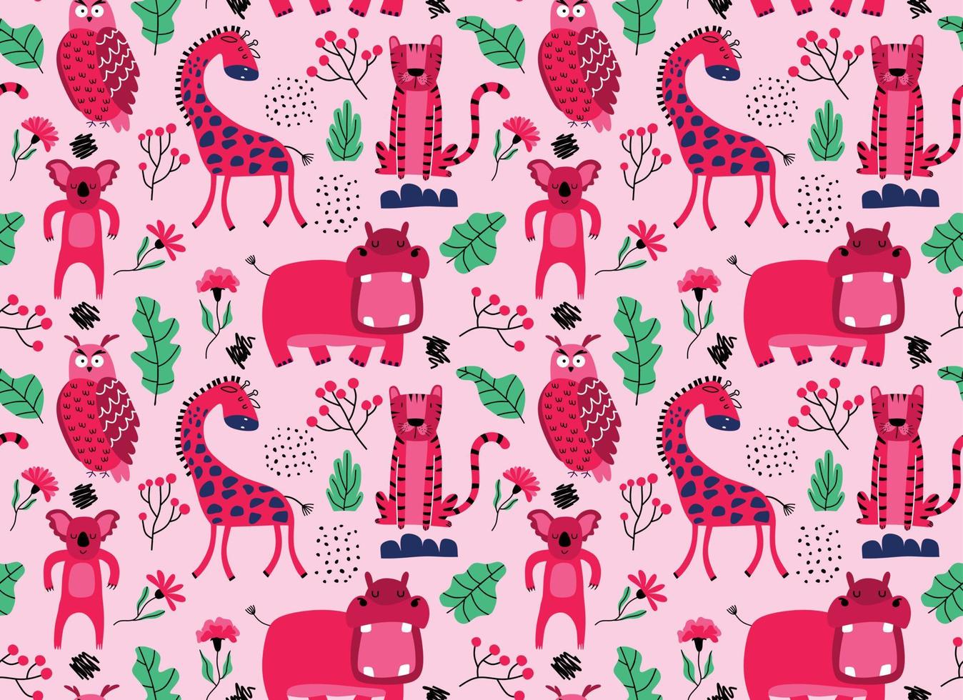 Vector seamless pattern with cute animal.