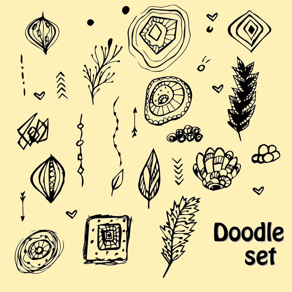 Doodle set with ink abstract lines, patterns, arrows vector