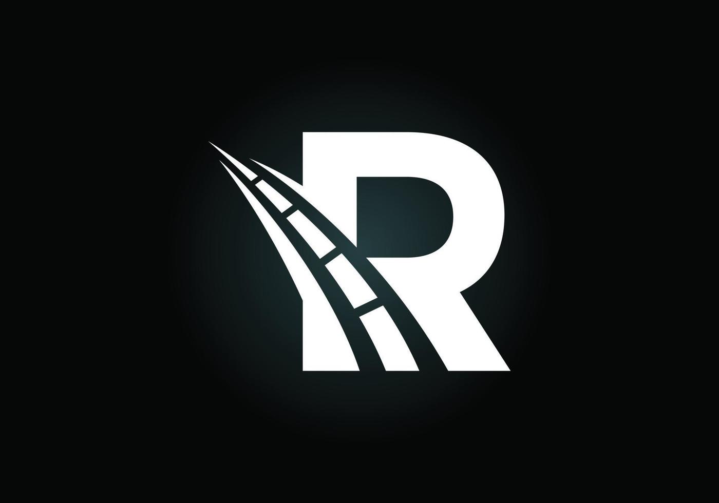 letra r con el logo de la carretera cantando. el concepto de diseño creativo para el mantenimiento y la construcción de carreteras. tema de transporte y tráfico. vector