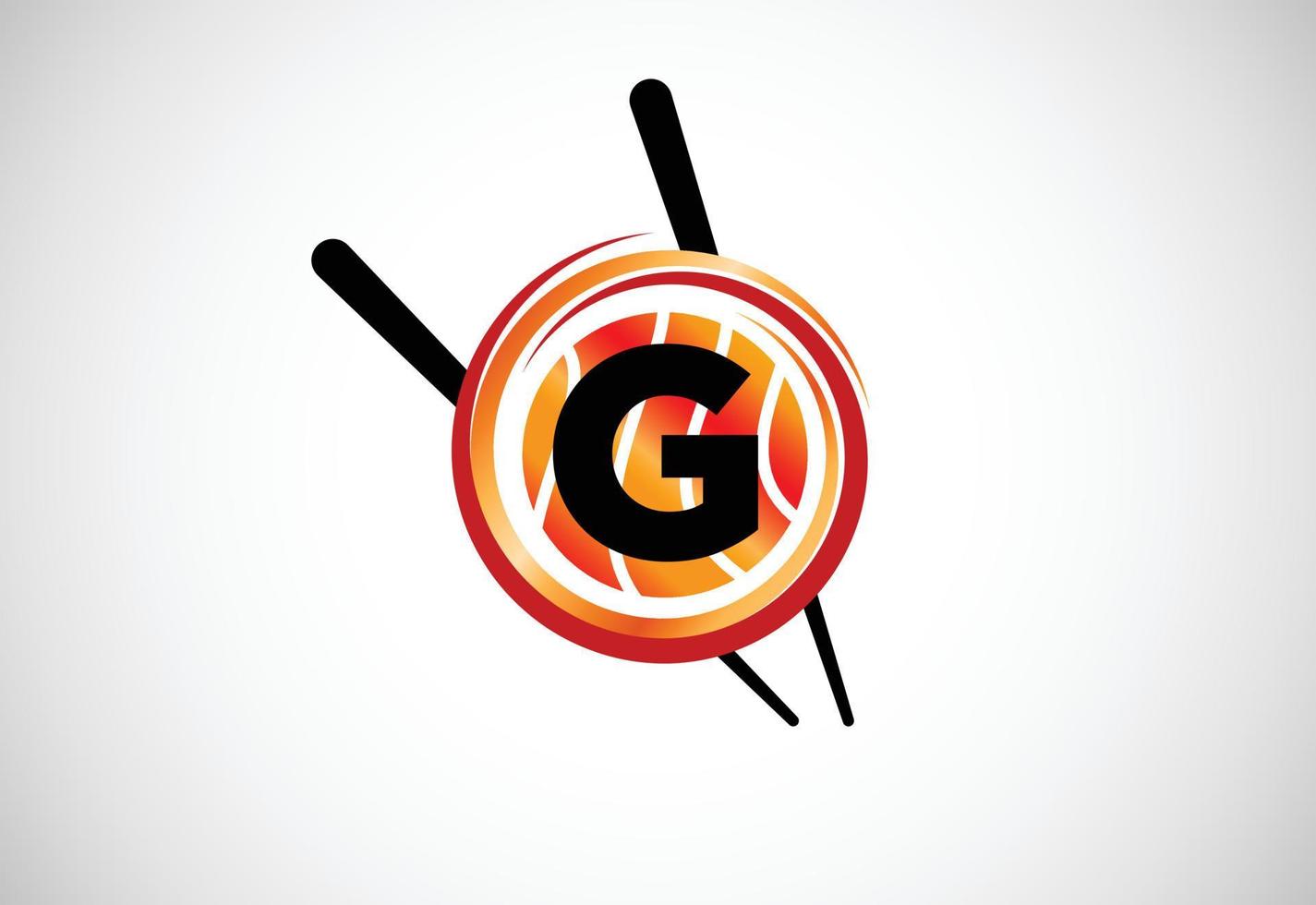alfabeto inicial del monograma g en el círculo con palillos. emblema de la barra de sushi asiático. logotipo para sushi vector