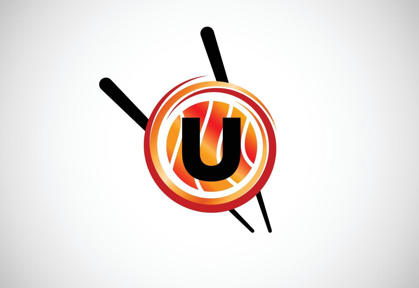 Initial U monogram alphabet in the circle with Chopstick. Asian sushi bar emblem. Logo for sushi vector