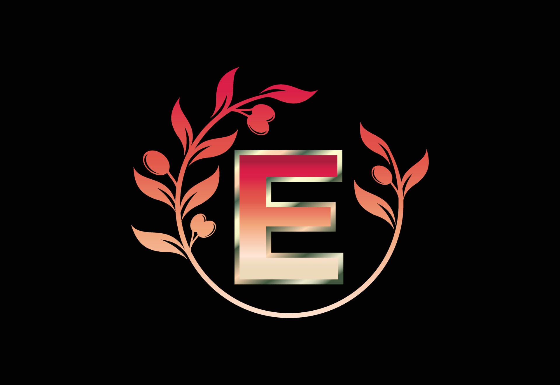 Initial Letter E Sign Symbol With Olive Branch Wreath Round Floral initial-letter-e-sign-symbol-with-olive-branch-wreath-round-floral