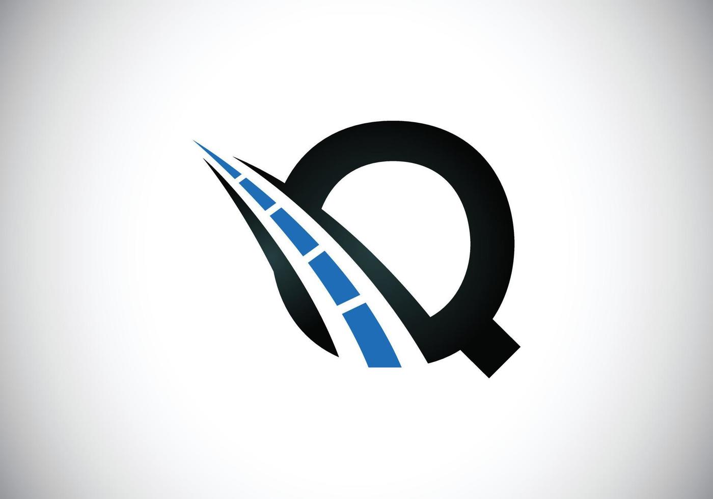 letra q con el logo de la carretera cantando. el concepto de diseño creativo para el mantenimiento y la construcción de carreteras. tema de transporte y tráfico. vector