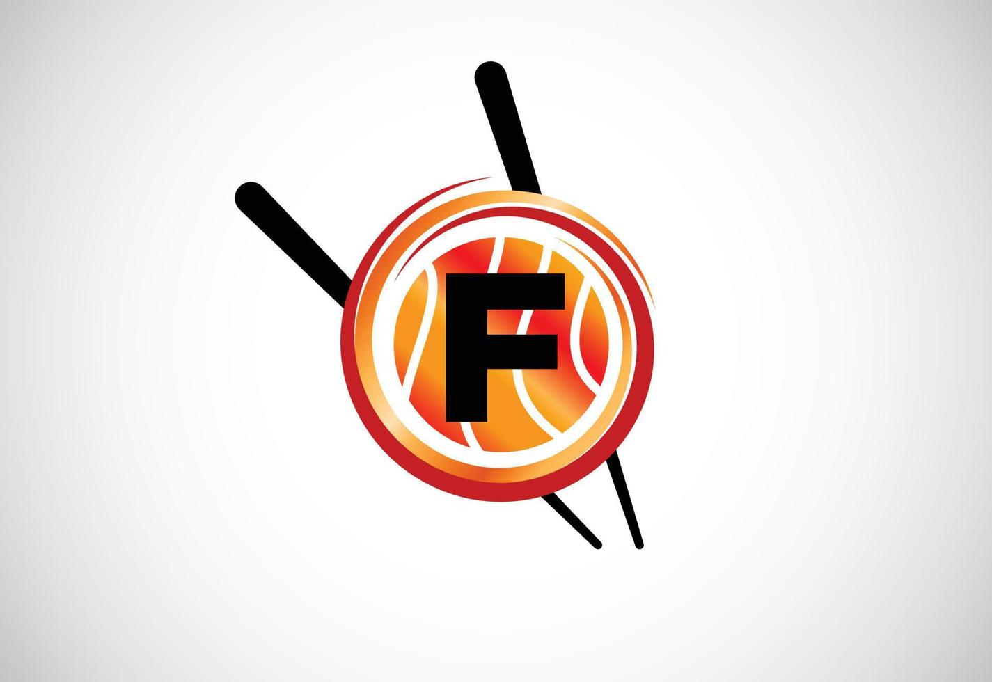Initial F monogram alphabet in the circle with Chopstick. Asian sushi bar emblem. Logo for sushi vector