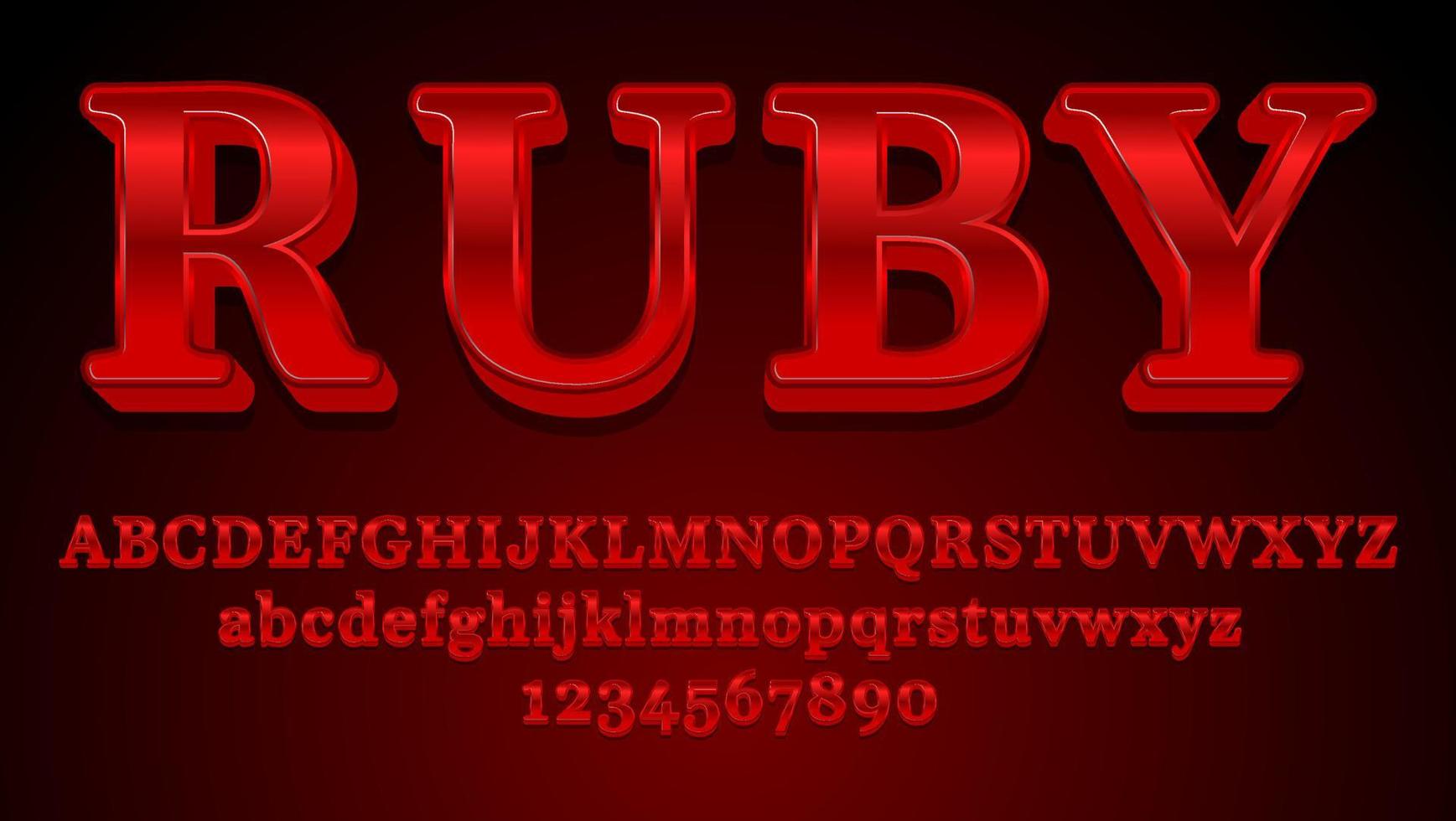 plantilla de diseño de efecto de texto editable rubí de palabra roja degradada de brillo moderno vector