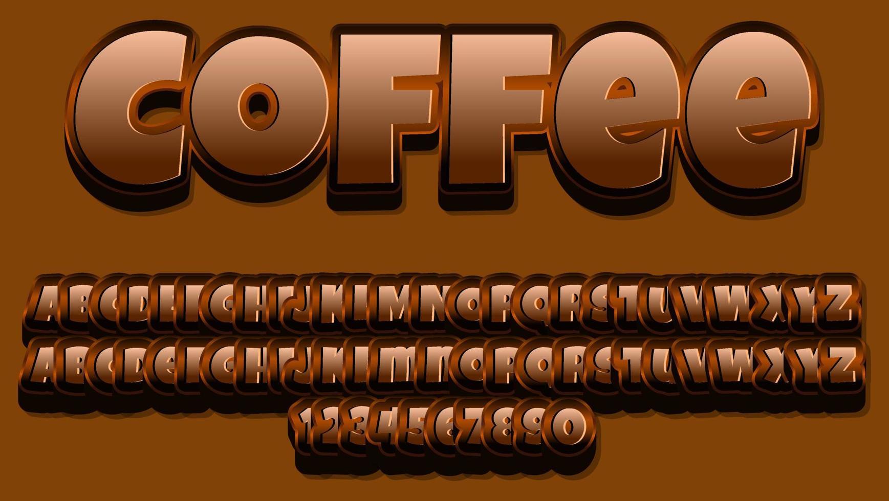Diseño de efecto de texto edotable de café de palabra marrón degradado 3d vector