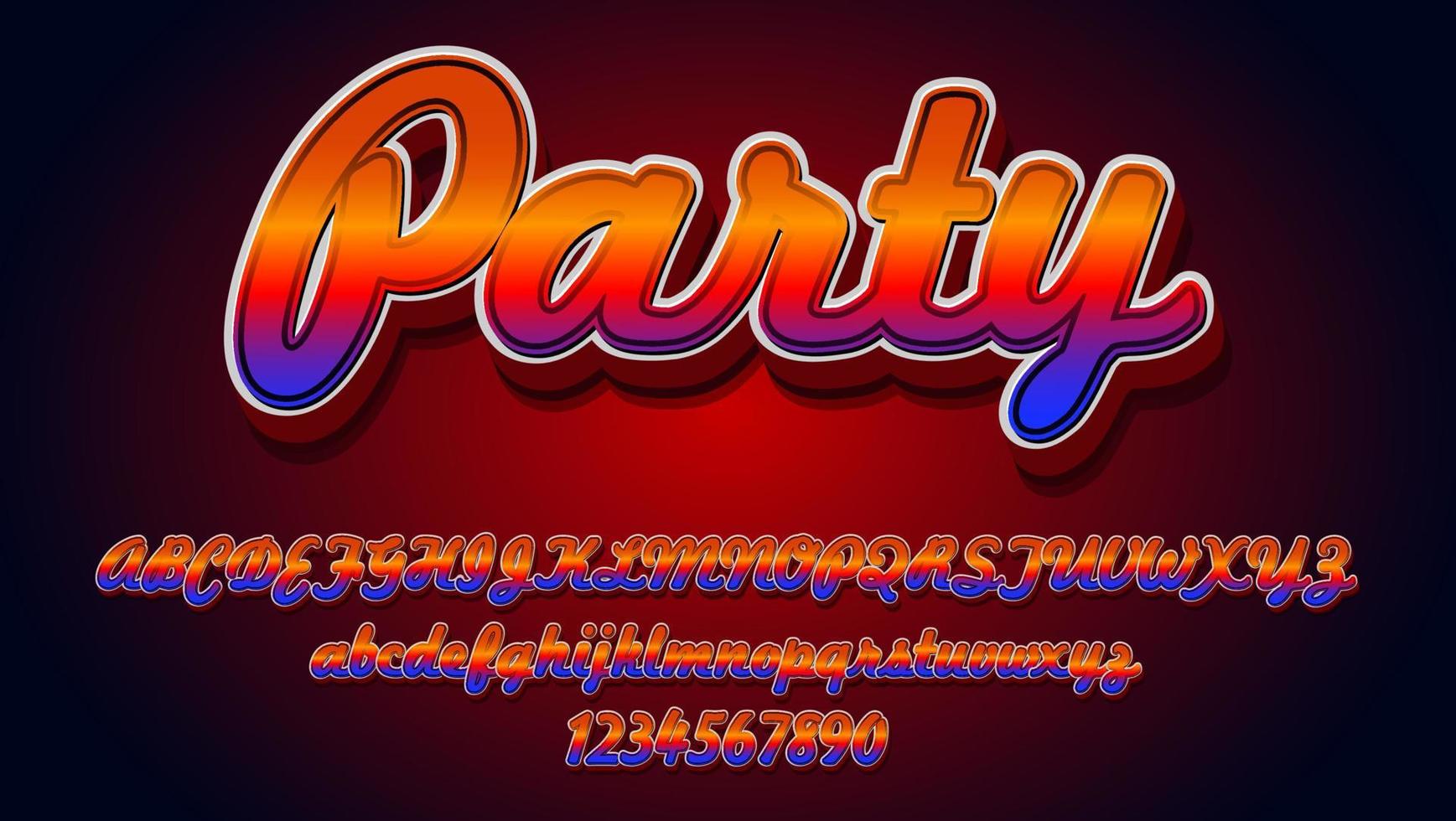 3d Gradient Colorful Word Party Editable Text Effect Design vector