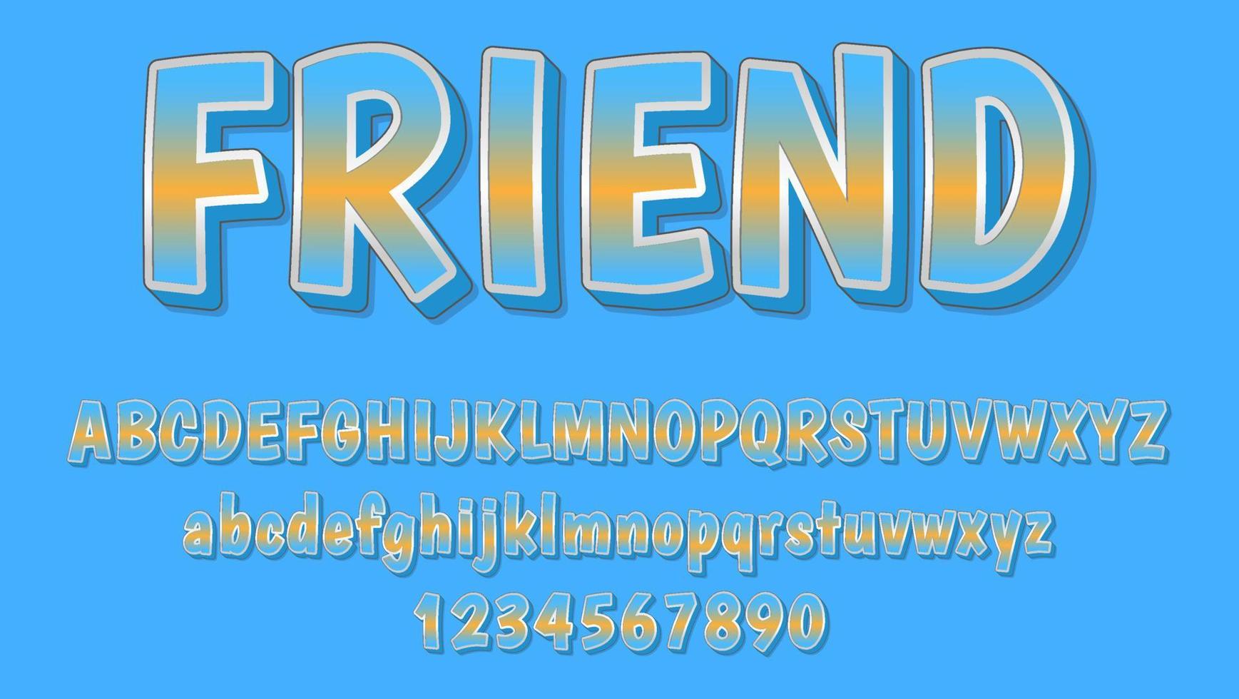 3d Gradient Blue Word Friend Fully Editable Text Effect Template vector