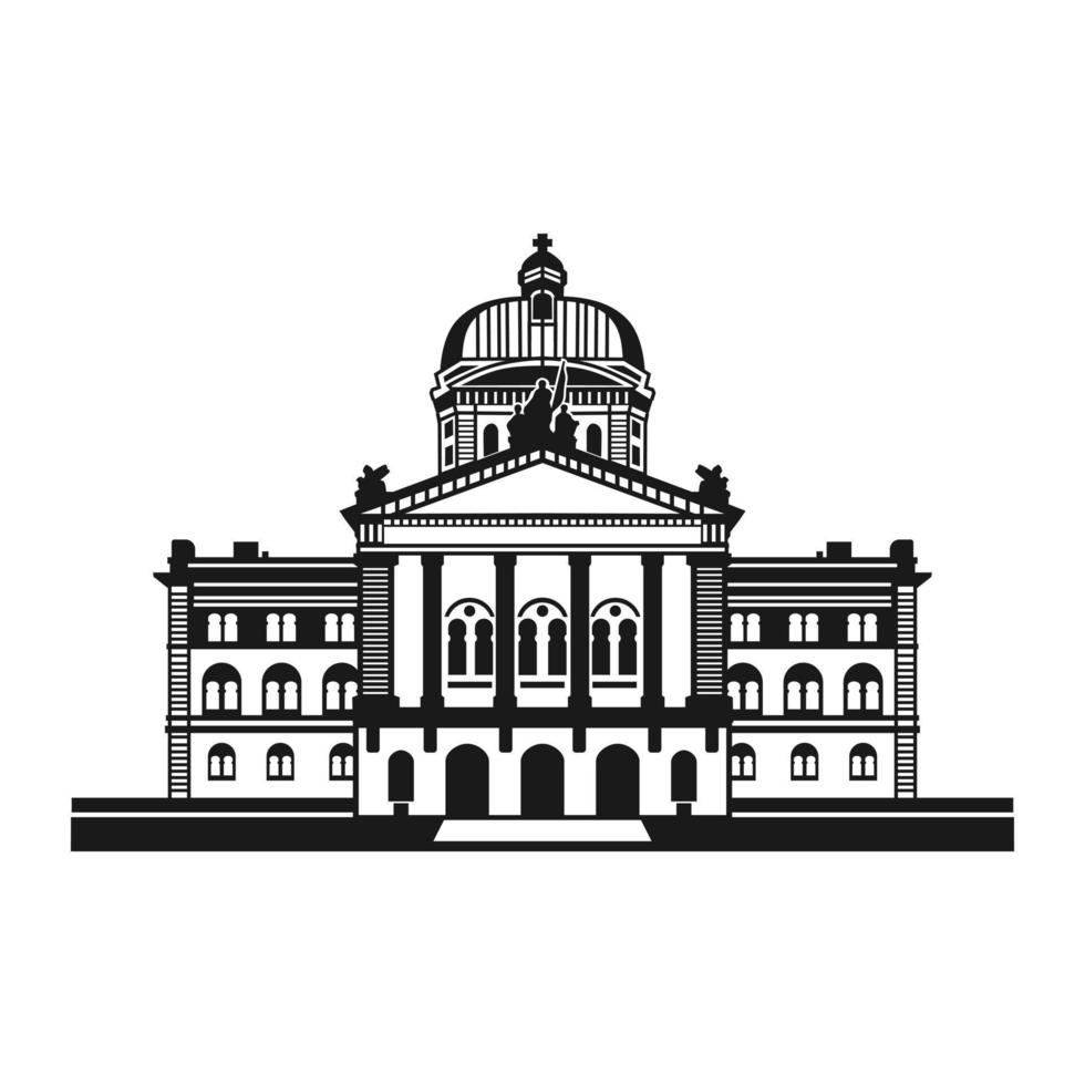 Federal Palace of Switzerland building silhouette vector