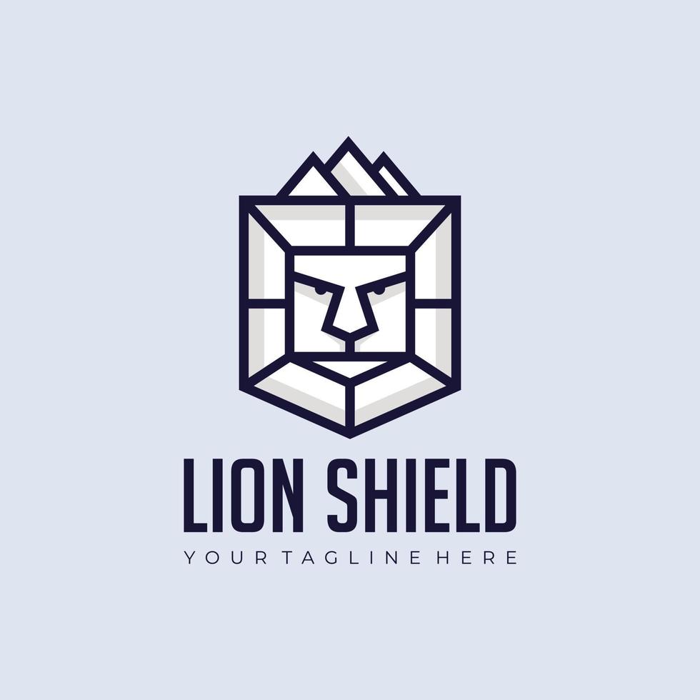 Lion king and shield monogram line art logo vector