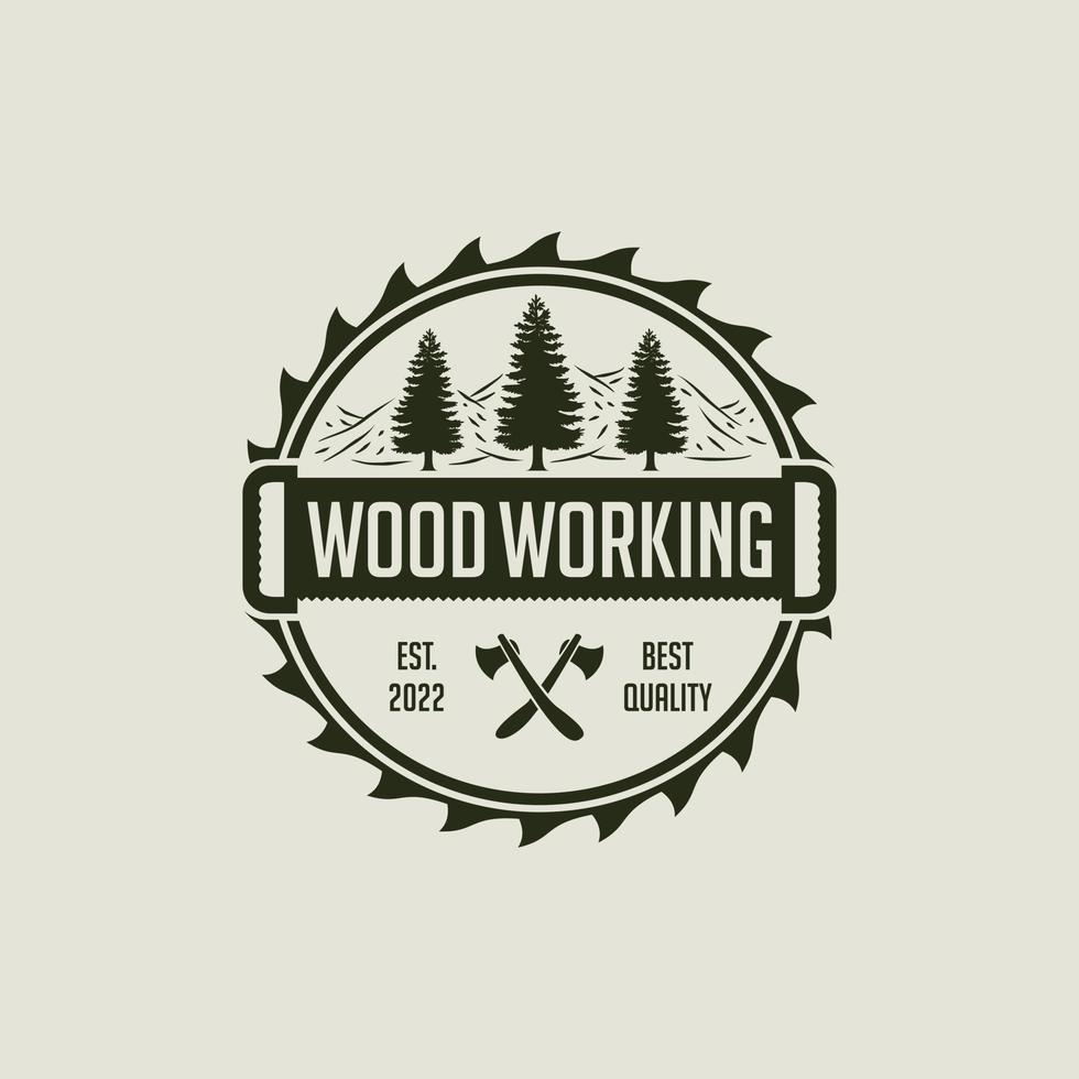 Saw grinder wood pines vintage retro logo idea vector