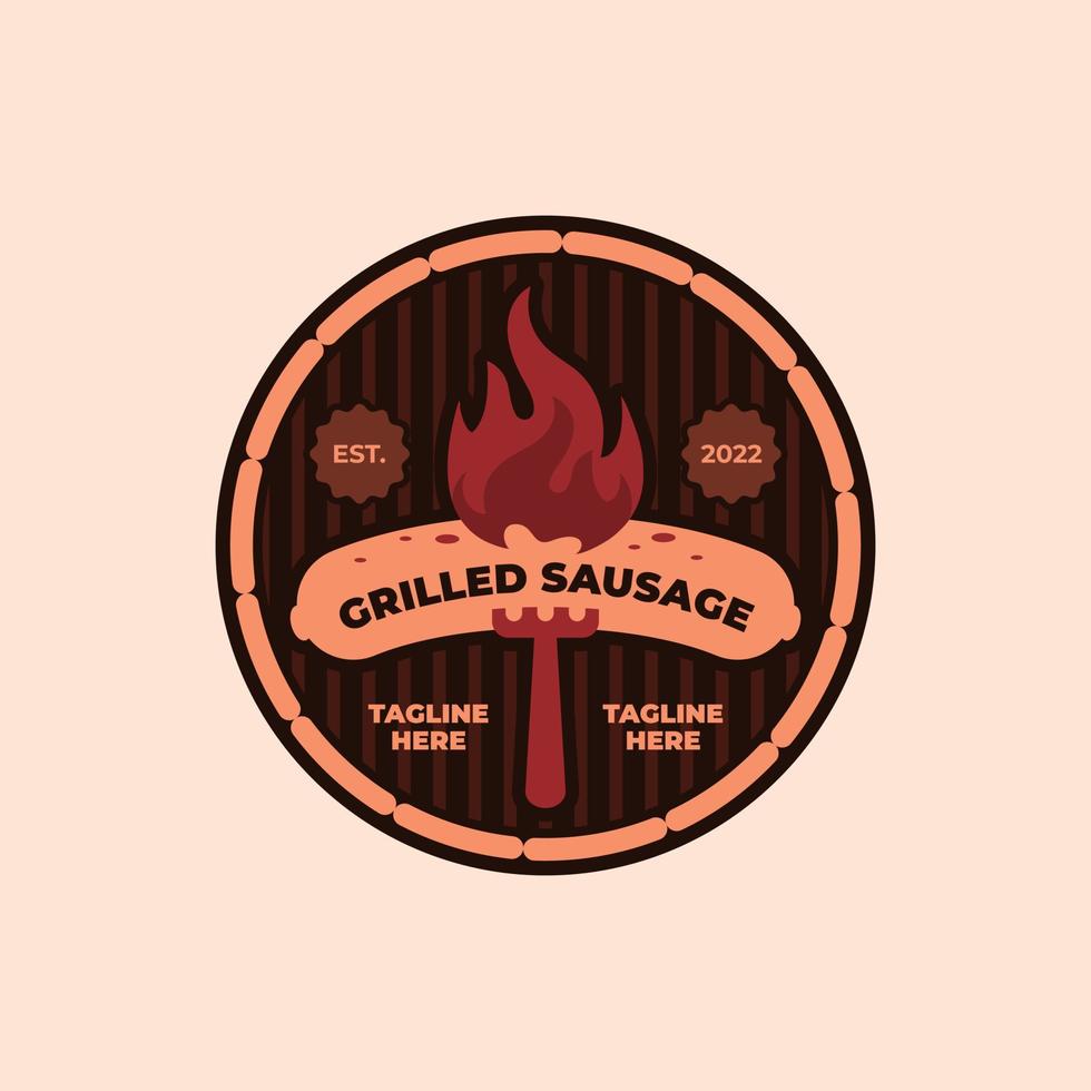 Grilled sausage retro emblem logo vector