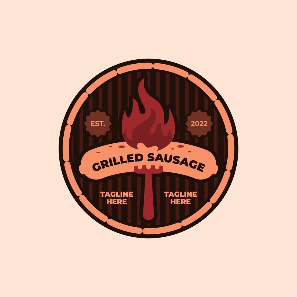 logotipo de emblema retro de salchicha a la parrilla vector