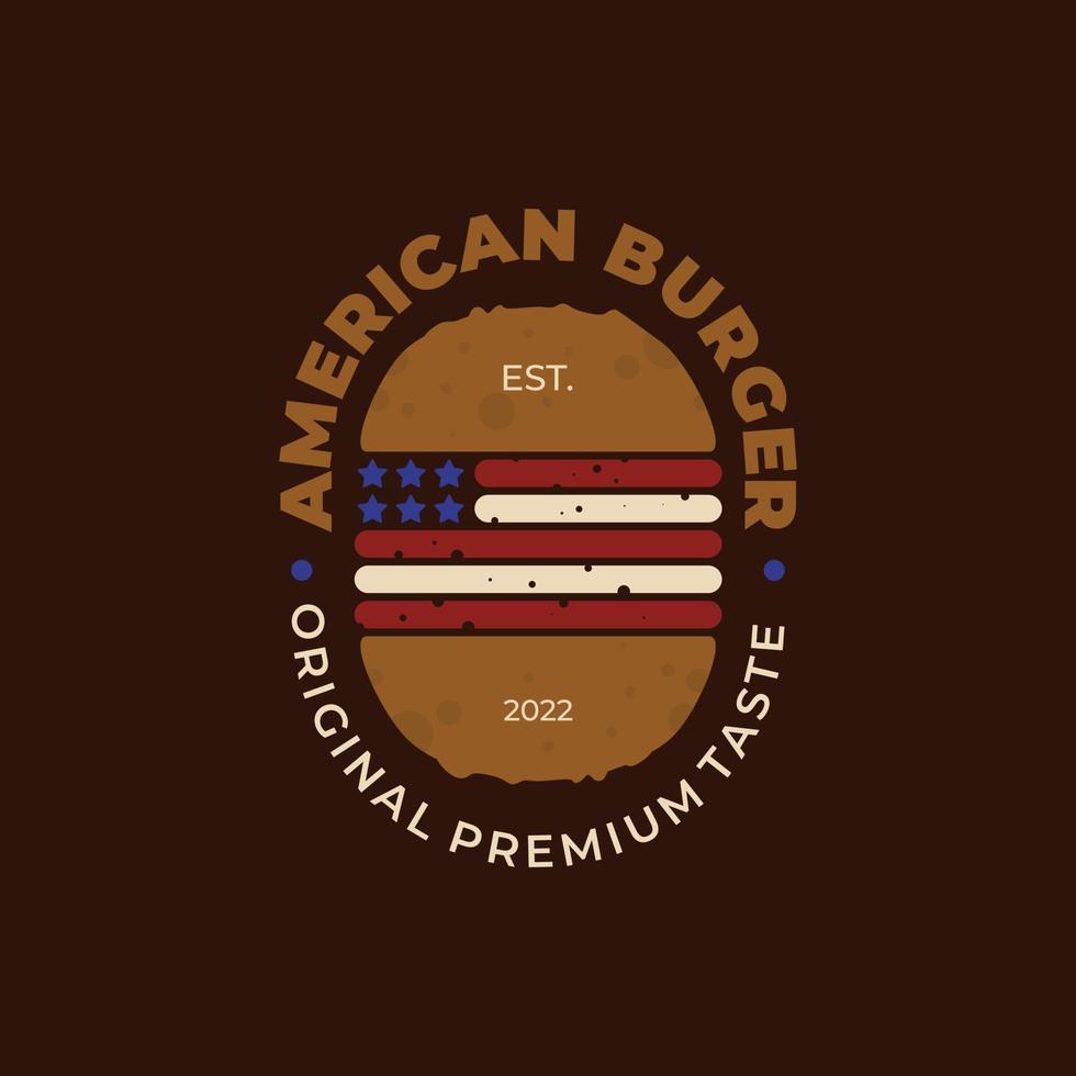 logo de hamburguesa con bandera americana retro vector