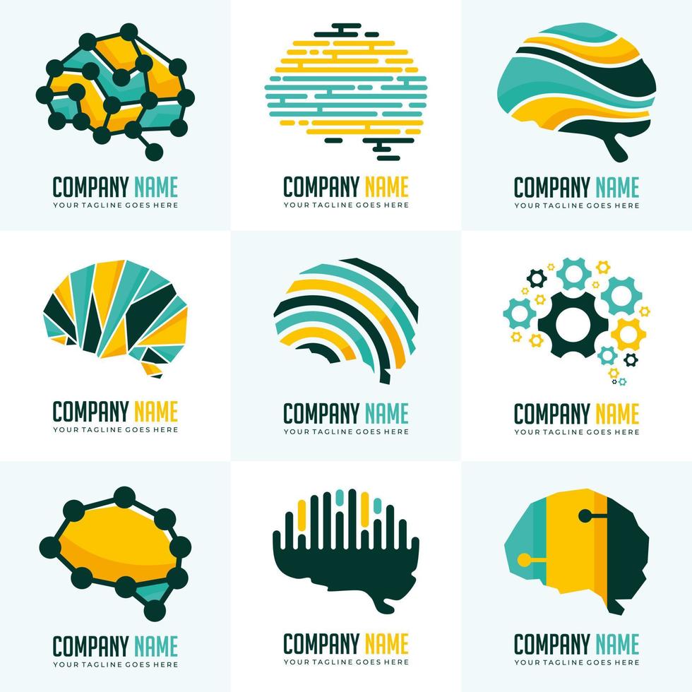 colección de logotipos modernos de tecnología con conexión cerebral vector