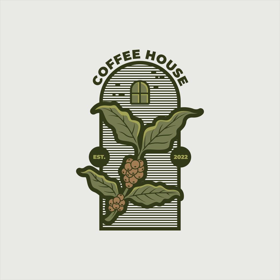 Coffee house with leaf vintage label logo vector